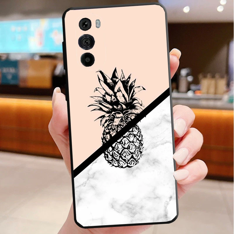 

Phone Case For Motorola Edge 50 40 Pro 60 50 40 30 Ultra Neo Fusion Moto G85 G72 G53 G54 G84 G13 G32 Art marble pineapple Word