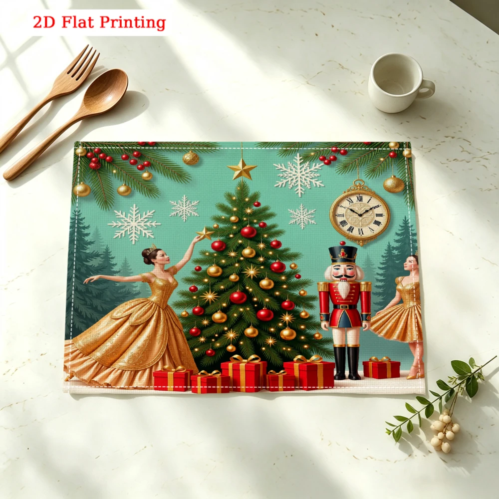 Christmas Tree Nutcracker Ballet Scene Kitchen Placemat Coaster Linen Pad Dish Coffee Cup Table Mat 30x40cm Home Decor