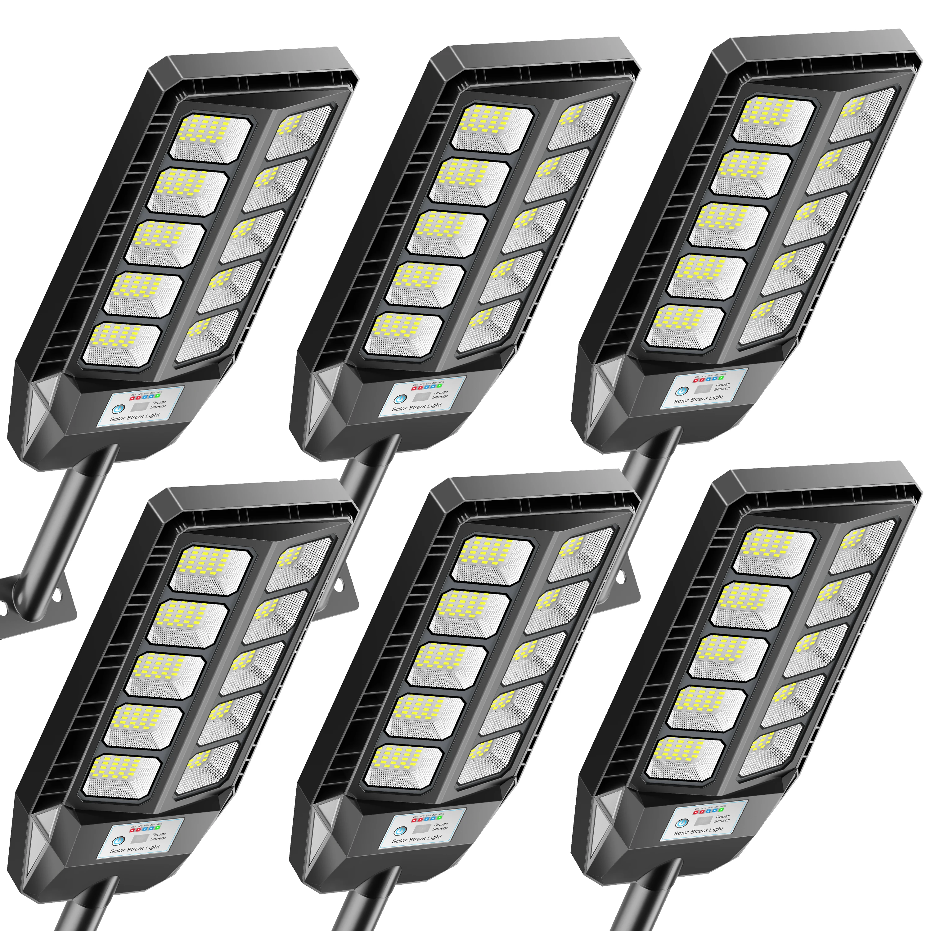 6er-Pack Solar-Straßenleuchten für den Außenbereich, 6500K Ultra Helle Solar-Sicherheitsleuchten mit Bewegungssensor & Fernbedienung, IP67 Wasserdichte Gartenleuchten, Solarlampe mit Einstellbarer
