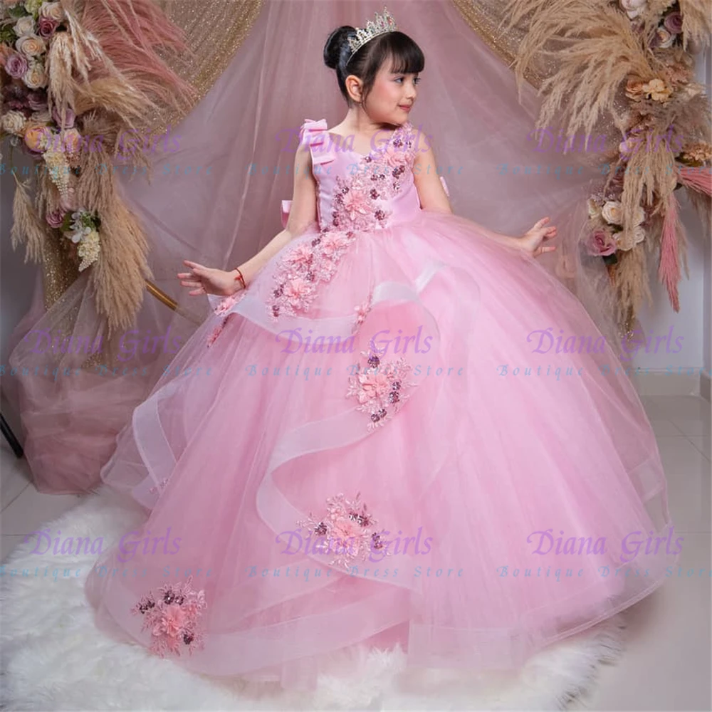 New Quality Light Blue Floral Beading Embroidery Little Princess Flower Girl Dress for Wedding Receptions Holiday Celebrations