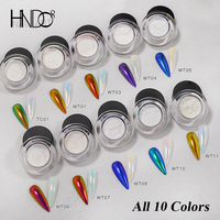 HNDO 10 Colors Set Aurora Mirror Chrome Powder Nail Glitter Pigment Dust Effect for Nail Art Decor Manicure Design WT Series