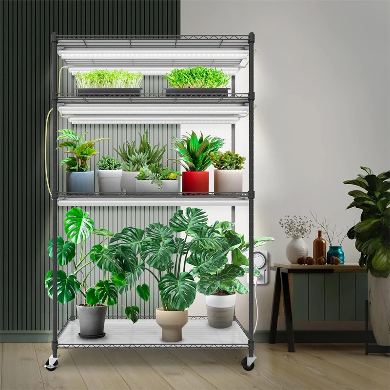 Chrome Plated Carbon Steel Wire Shelving Metal Flower Shopping Display Shelf for Potted Vegetable Growth Storage Rackpromote sal