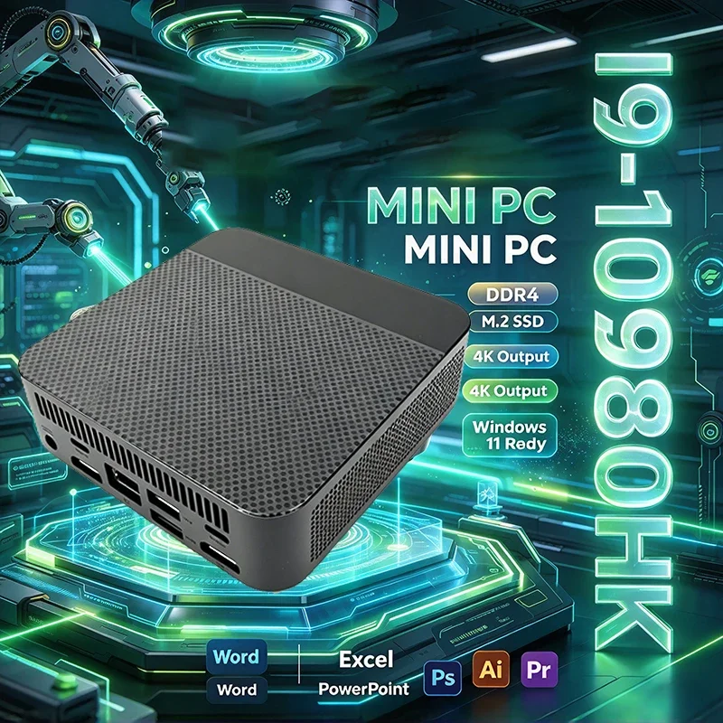 High Speed Mini PC Intel I9‑10980HK 16GB+2TB SSD WiFi 6 Display Windows 11 Portable Mini Desktop PC for Work Gaming Study