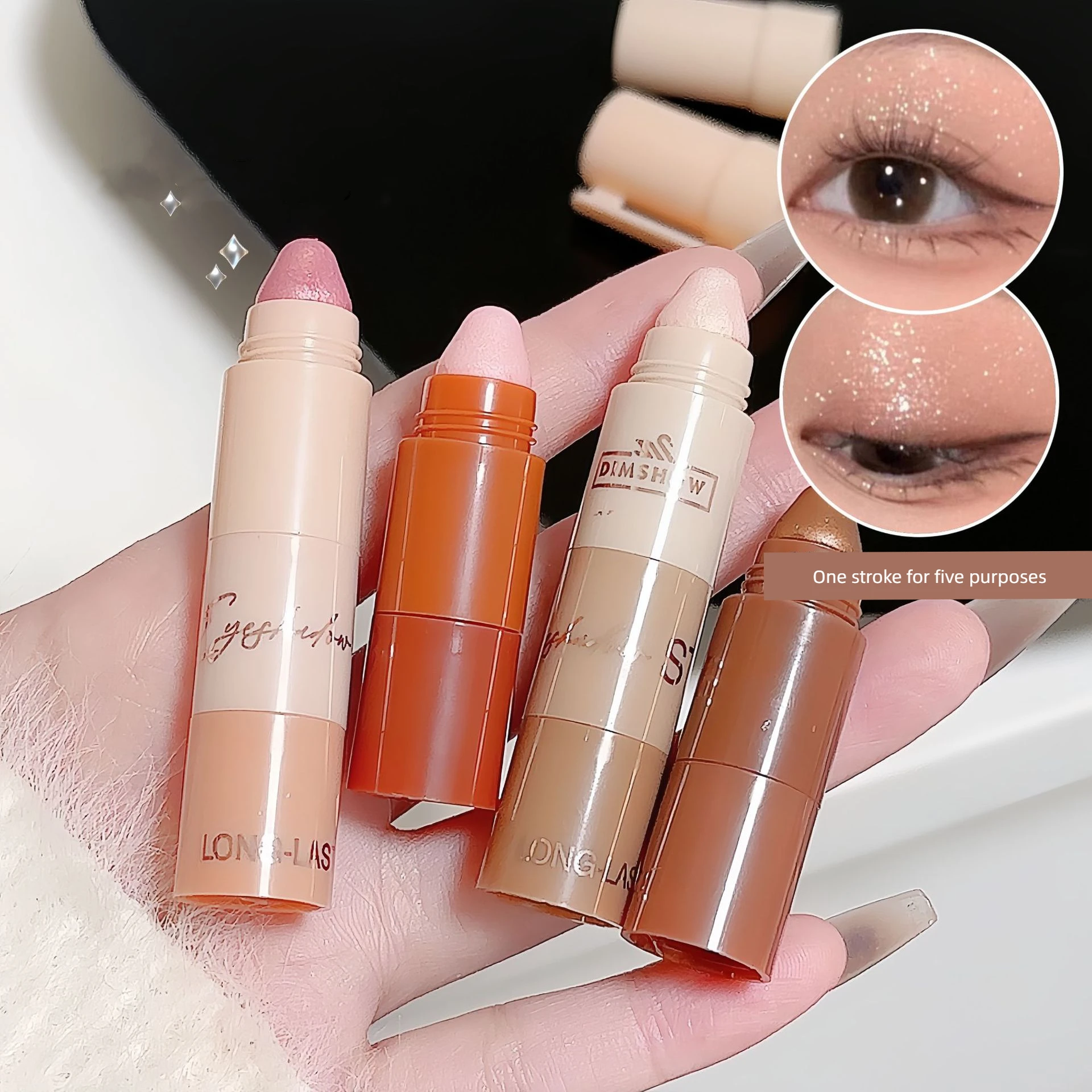 4 In 1 ปากกาอายแชโดว์เครื่องสําอาง High GLOSS PLAIN Face โกหก Silkworm ปากกา Pearlescent อายไลเนอร์กันน้ําชุดแต่งหน้า