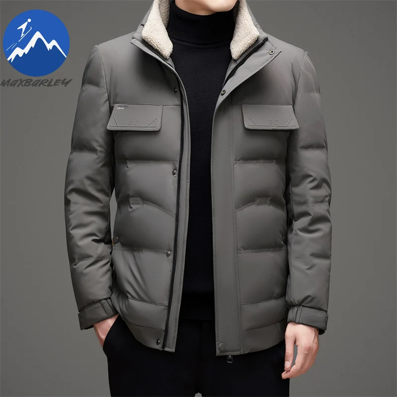 Maxbarley High-end Down Jacket Men 2025 New Winter Trendy Detachable Fur Collar Puffer Jacket Normcore White Duck Down Warm Coat