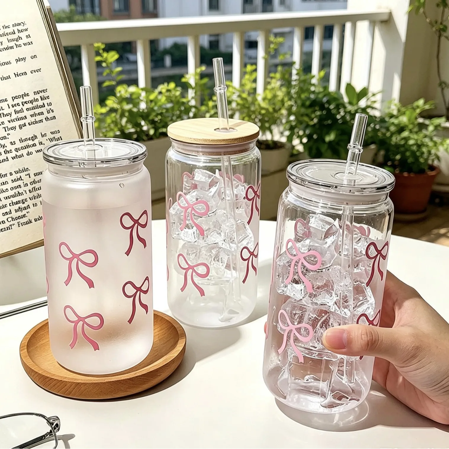 16oz Pink Bow Plastic Cups With Lids And Straws Reusable Bow Cherry Aesthetic Cup For Drinking For Party Support Wholesale