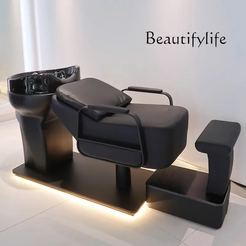 

Barber Shop Shampoo Chair Lying Half Flushing Bed High-End Stainless Steel Ceramic Deep Basin Hair Punch Bed