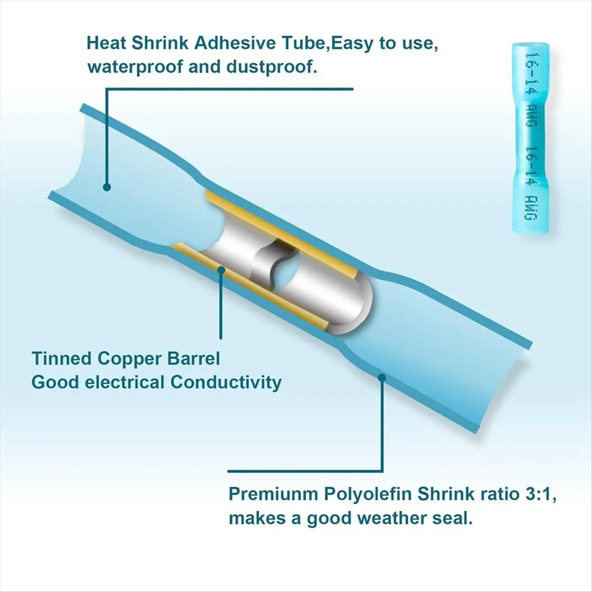AB45 150PCS Heat Shrink Butt Connectors Kit, Insulated Waterproof Heat Shrink Butt Connectors, Tinned Copper Butt Connectors