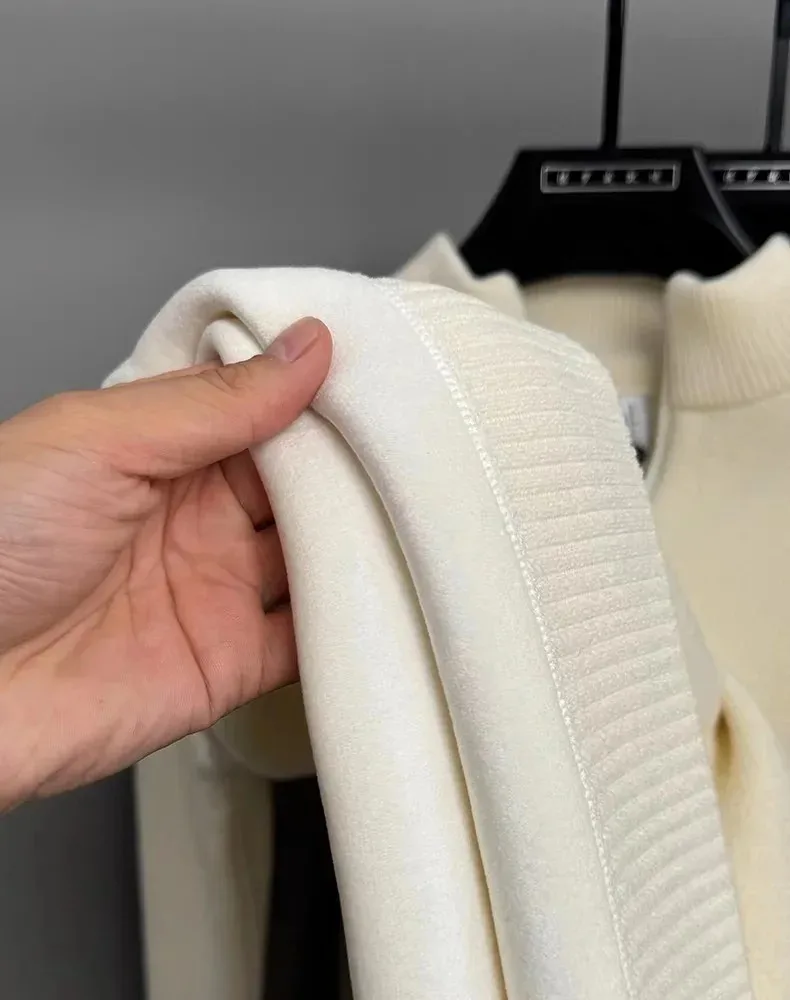 High-End-Markenpullover mit Reißverschluss und Stehkragen für Herren lässige Mode klassische Paul-Stickerei Winter neuer warmer Strickpullover aus Plüsch – Detail 8