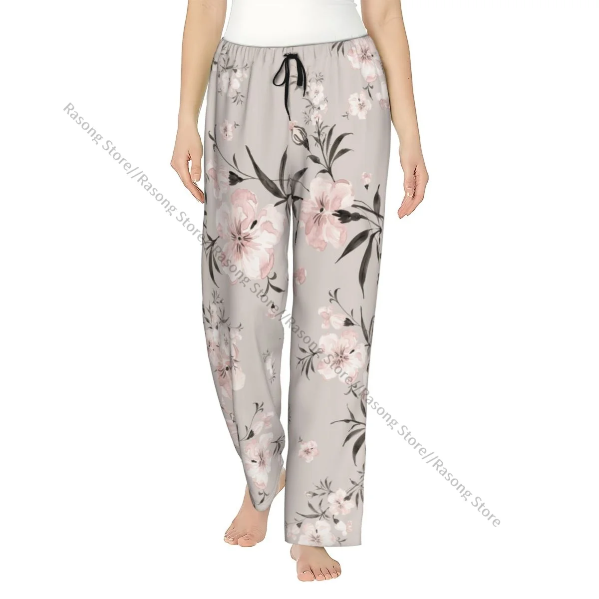 

Винтажные розовые фланелевые пижамные штаны с цветочным принтом для женщин, мягкие теплые штаны для сна с эластичным поясом