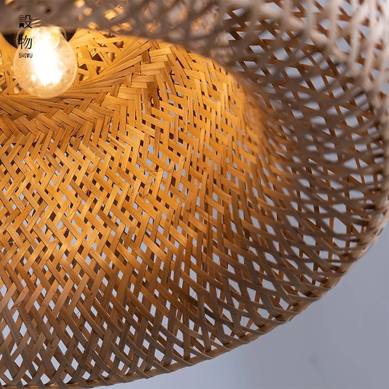 Natural Hand-Woven bamboo Lantern pendant lamp Rattan Wicker Retro Restaurant Hanging Light Handmade Lampshade E27 light fixture