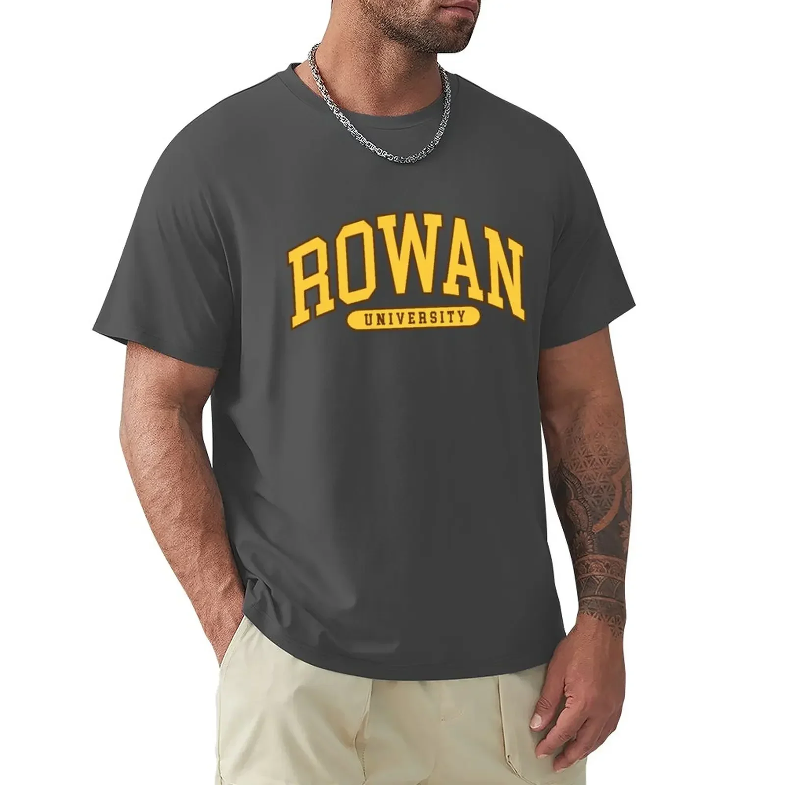 rowan - college font curved T-Shirt vintage tops boys whites mens graphic t-shirts funny