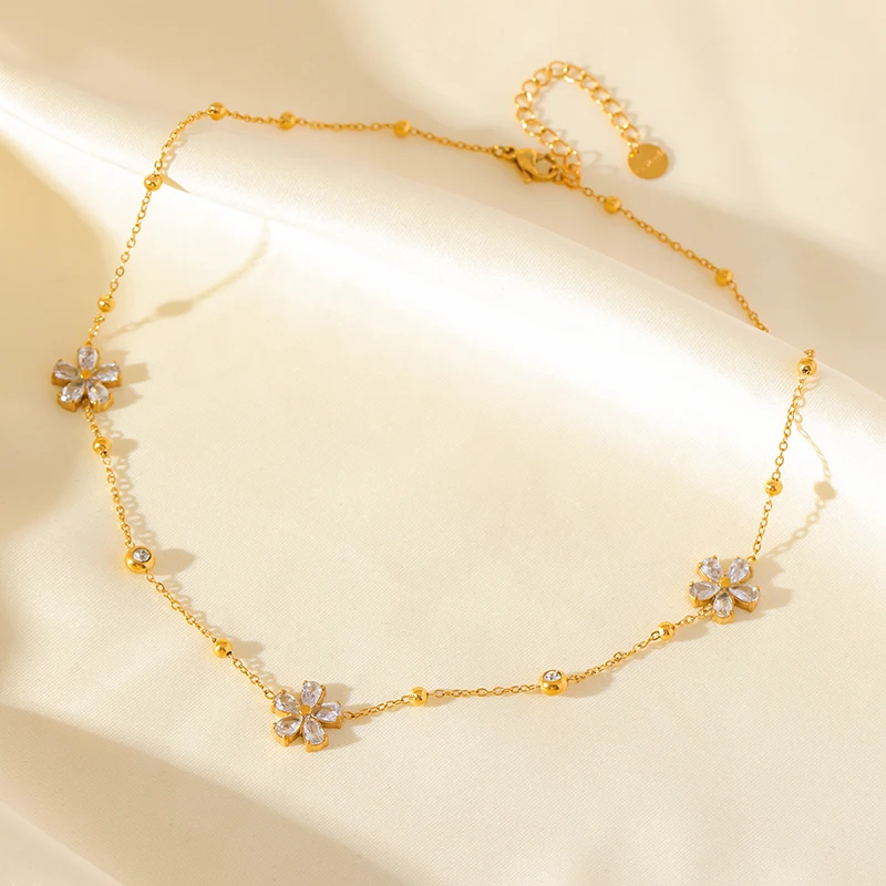 EILIECK 316L Edelstahl Weißer Zirkonia Blütenblatt Halskette Armband Ohrringe Set für Damen Neuer Trendschmuck Partygeschenk – Detail 16