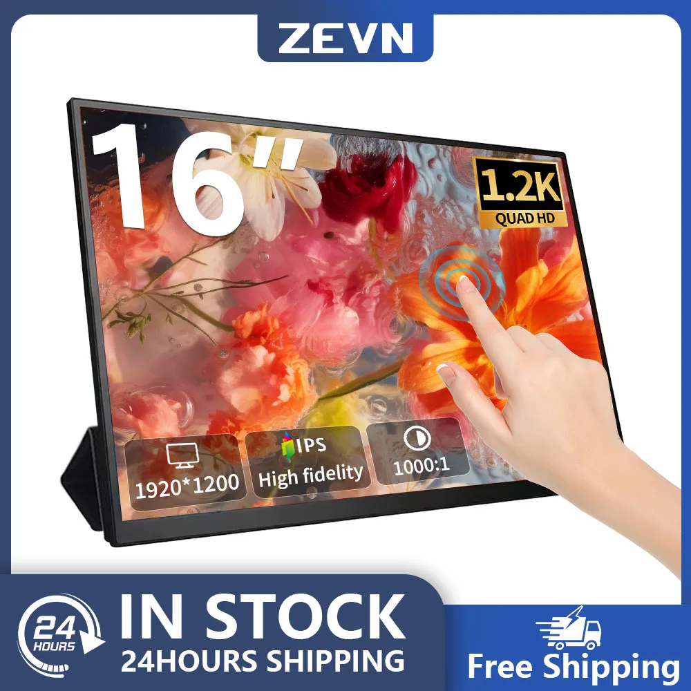 16-inch 1.2K Portable Monitor with 100% sRGB, Metal Body, HDMI & USB-C, Laptop Extension Display Compatible with Windows and Mac