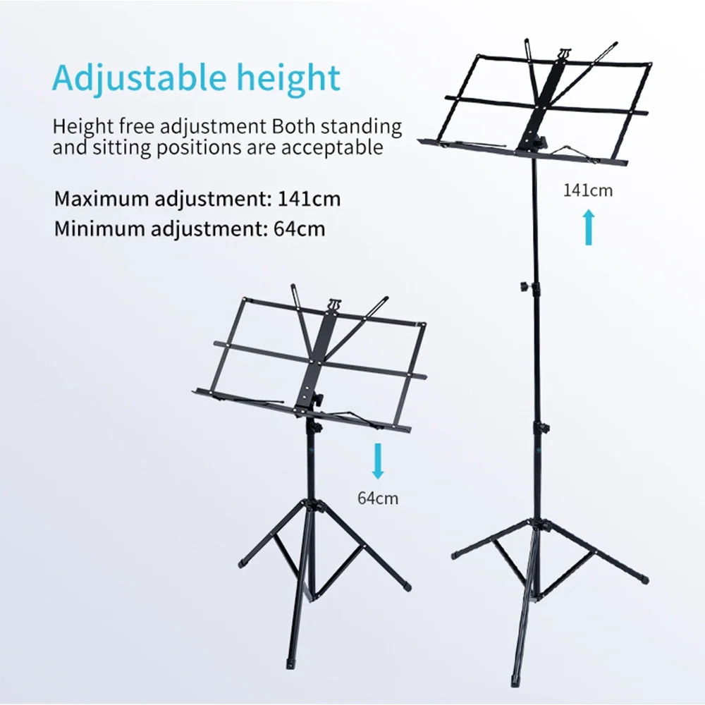 Folding Music Sheet Stand Portable Aluminum Alloy Tripod Music Stands Holder Height Adjustable with Carrying Bag