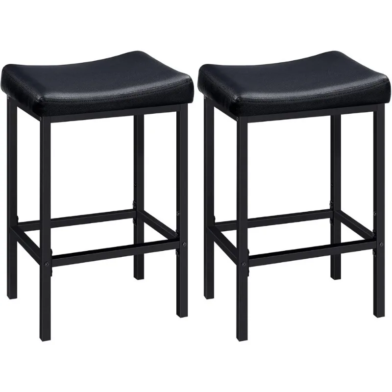 

Set of 2 Black Counter Height Bar Stools with Upholstered Curved Saddle Seat for Kitchen Dining Room Cafe
