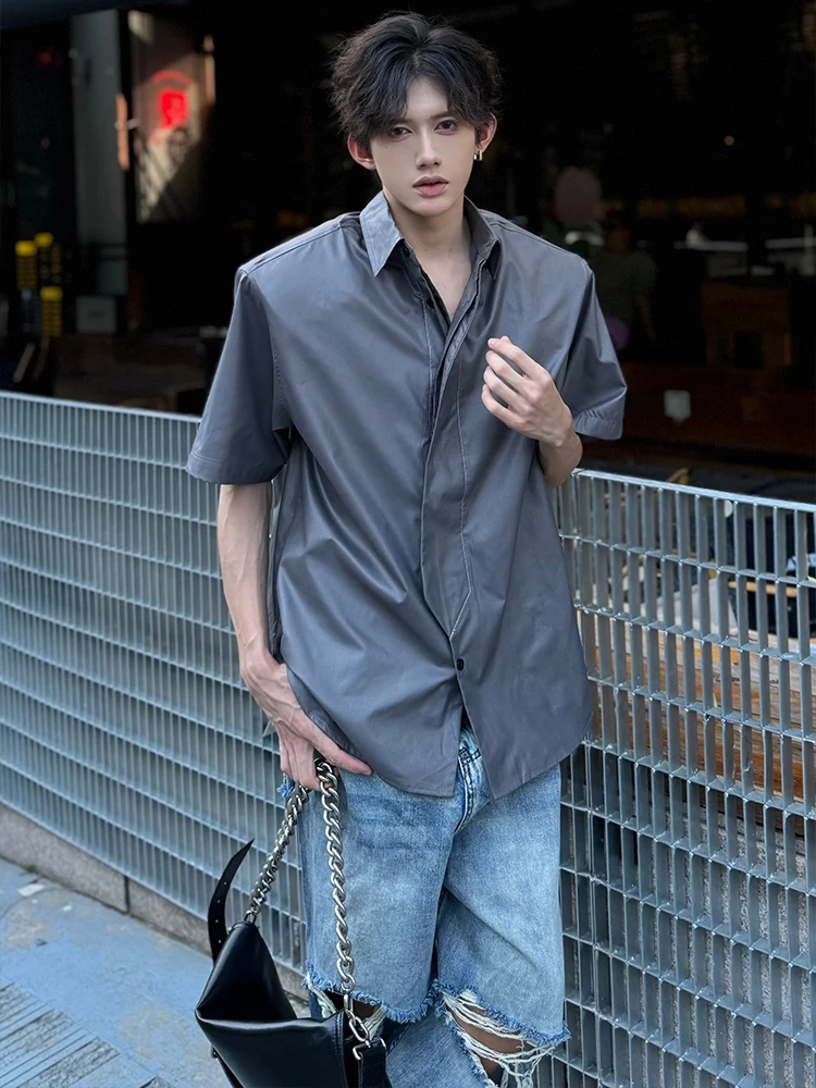 

YouLin Men's Short Sleeve Shirt Padded Shoulder Five-Quarter Coat Spring Commute Style Flip Collar Color Loose Fit