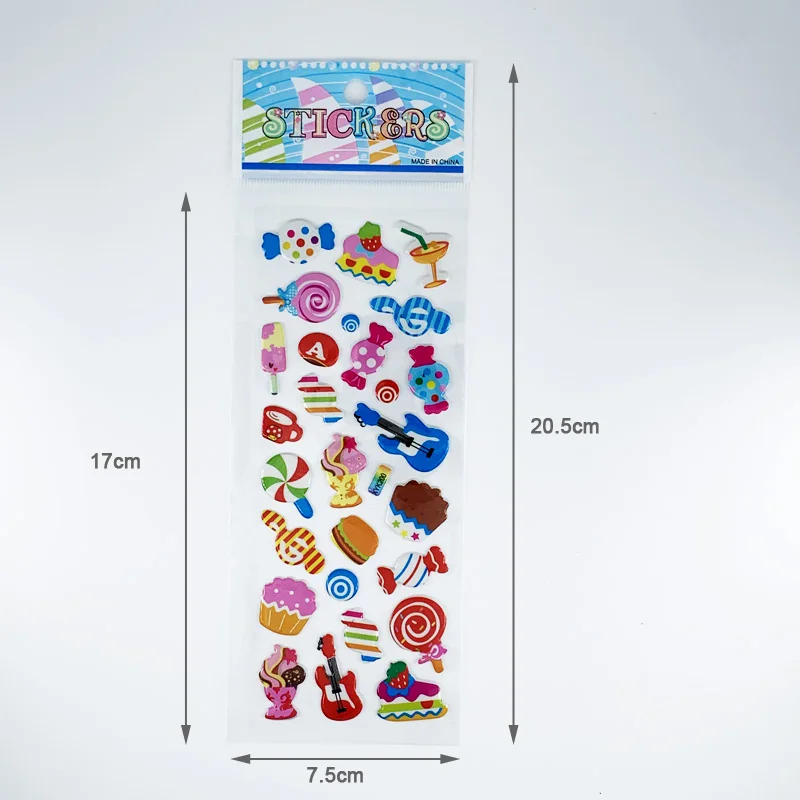 12 Sheets/Pack Cartoon Cake Candy Ice Cream Pattern Stickers Toy Kids Scrapbooking Bubble PVC  3D Kawaii Sticker For Girls Gift