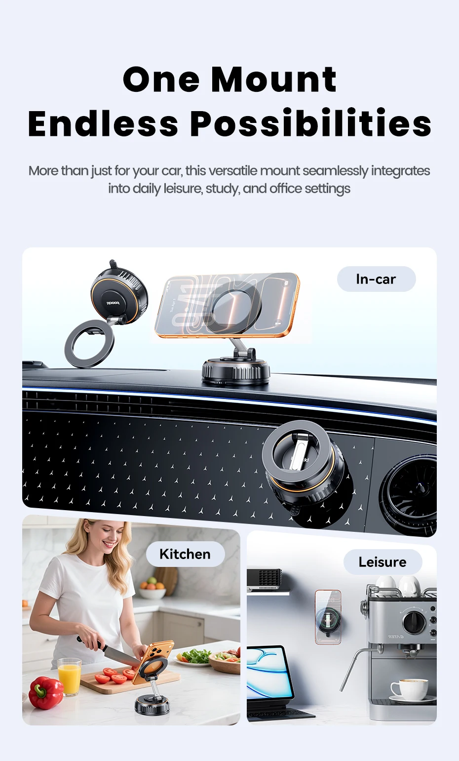 Toocki Vakuum-Magnetischer Auto-Handyhalter Saugnapf-Autohalterung 360° ° Verstellbarer, faltbarer Ständer für iPhone, Xiaomi, Huawei, Samsung – Detail 10