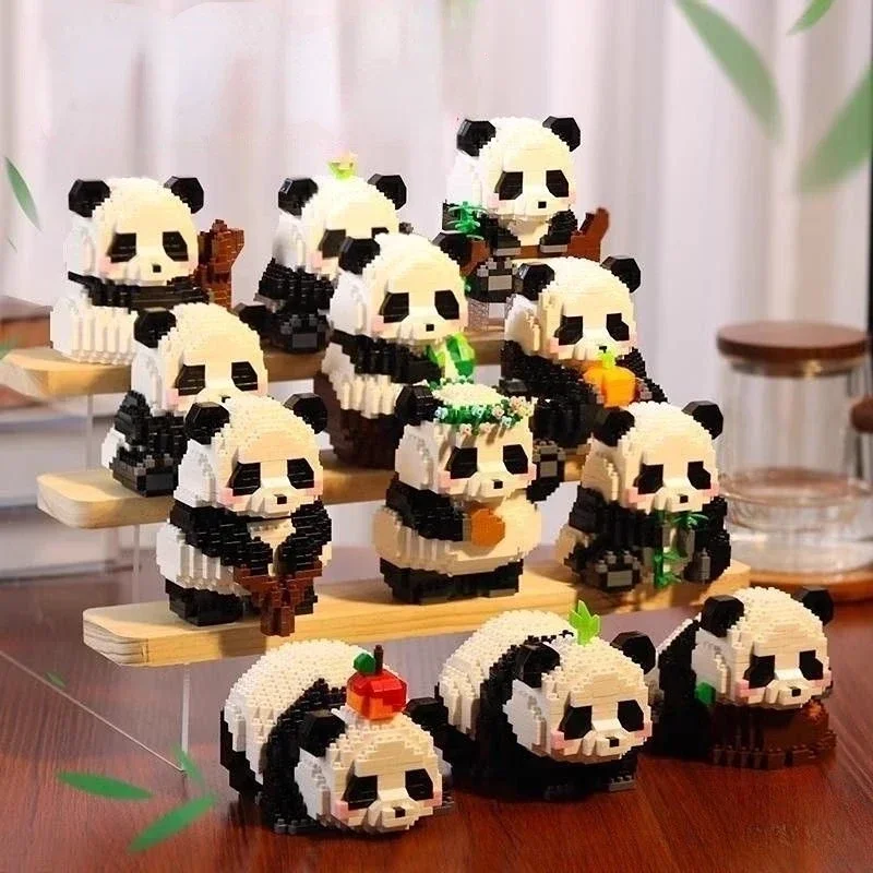 Figuras de bloques de construcción de la serie Panda para niños y niñas, Micro modelo, ladrillos de diamantes DIY, juguetes de cumpleaños