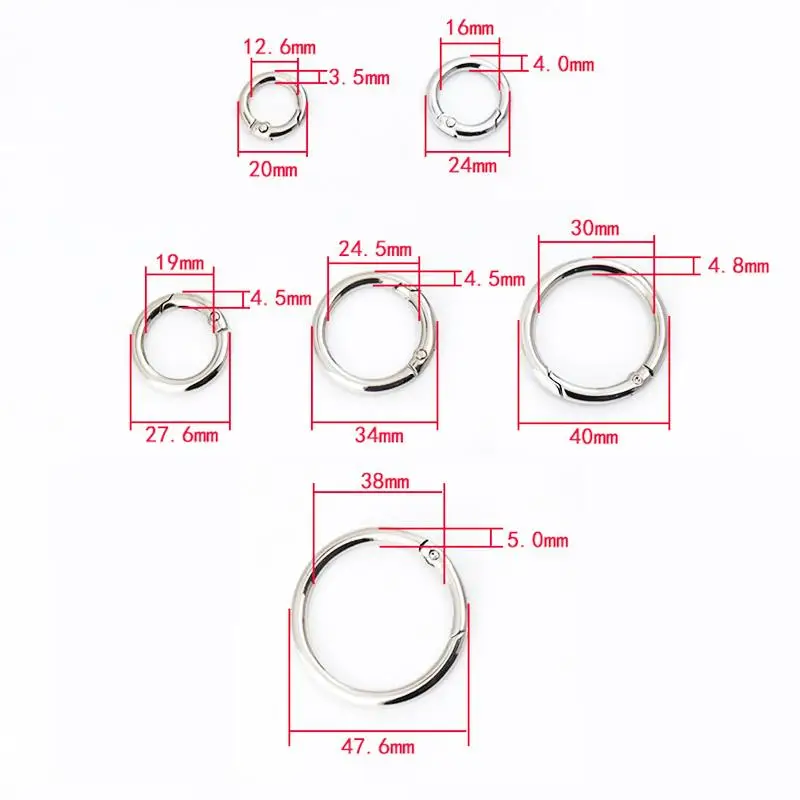 12-38mm Metal  O Ring Openable Gate Round Carabiner For DIY Jewelry Making Keychain Bag Clips Hook Connector Dog Chain Buckles