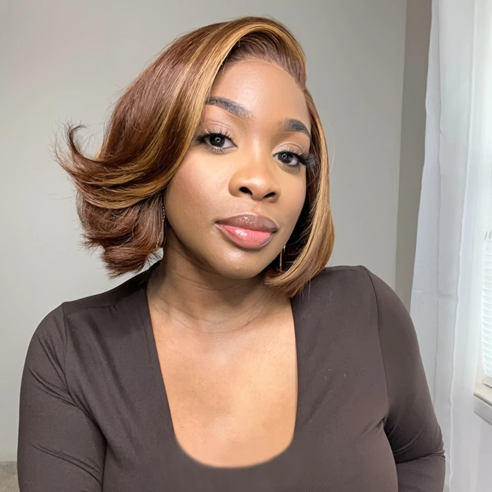 

P4/27 Color 13x4 Transparent Lace Frontal Wig Human Hair Straight Wigs with Pre-Plucked 150% Density Wig Party Daily Use