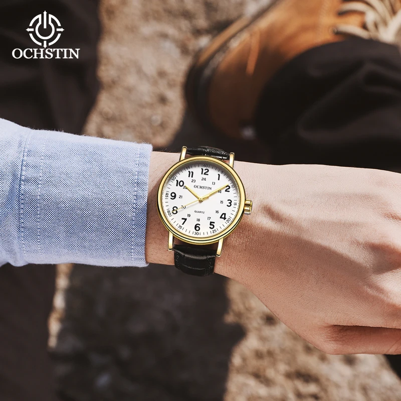 OCHISTIN 2023 New Mens Watches For Men Retro Big Dial Quartz Wrist Watch Male Casual Black Leather Watch Reloj Hombre