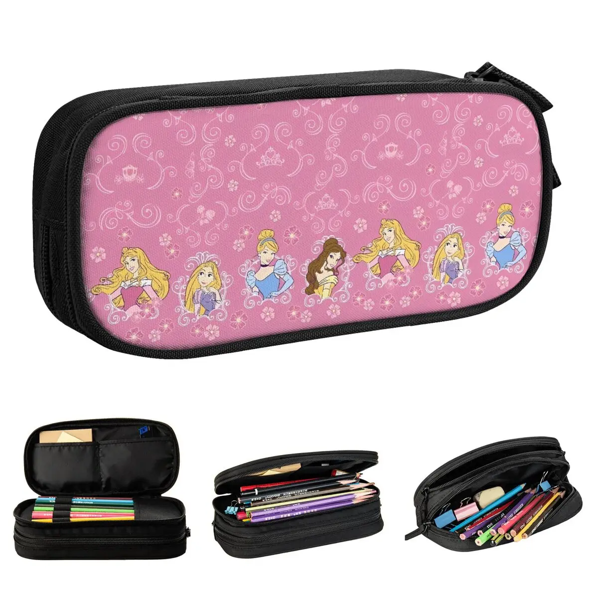 Princess Snow White Ariel Elsa Pencil Case Creative Belle Aurora Rapunzel Pen Bag Kids Large Storage Students School Pencilcases