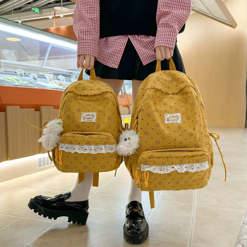 Polka Dot Print Floral Printed Kawaii Backpack Lace Trim Kawaii Stuff Y2K Aesthetic Backpack Cottagecore  Bag for Girls