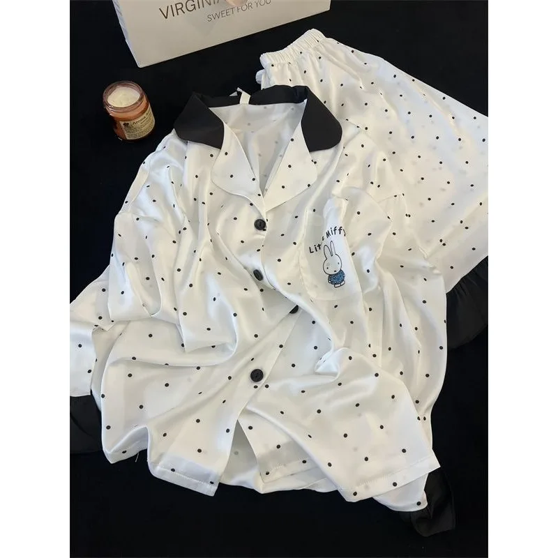 Miffy Bunny ensemble de vêtements de nuit coupe ample dessin animé à manches longues pantalon pour les femmes à la mode à pois Chic maison et extérieur vêtements de détente k-trend