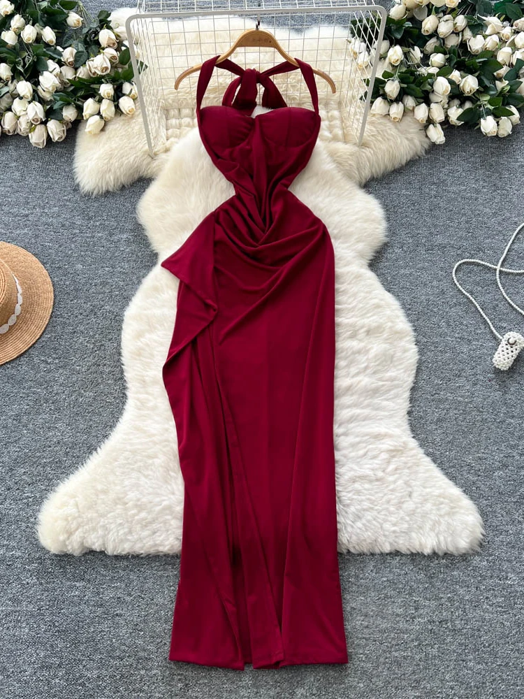 تنورة نسائية صيفية طويلة مثيرة من Dr بخصر عالٍ على شكل حرف a معلقة بحزام جانبي وفتحة جانبية للفتيات الساخنة من ألياف البوليستر No Sve Standa... #1