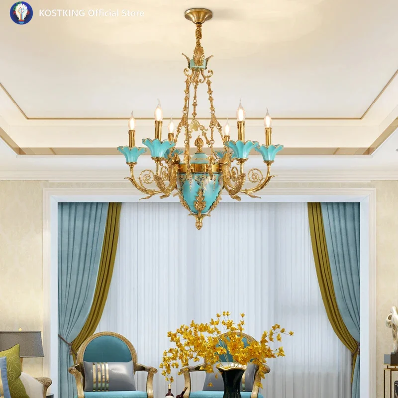 French Classical Ceramic Chandeliers, Exquisite Handmade Copper Candle Chandeliers, Luxury Copper Lamps In Hotel Bedrooms