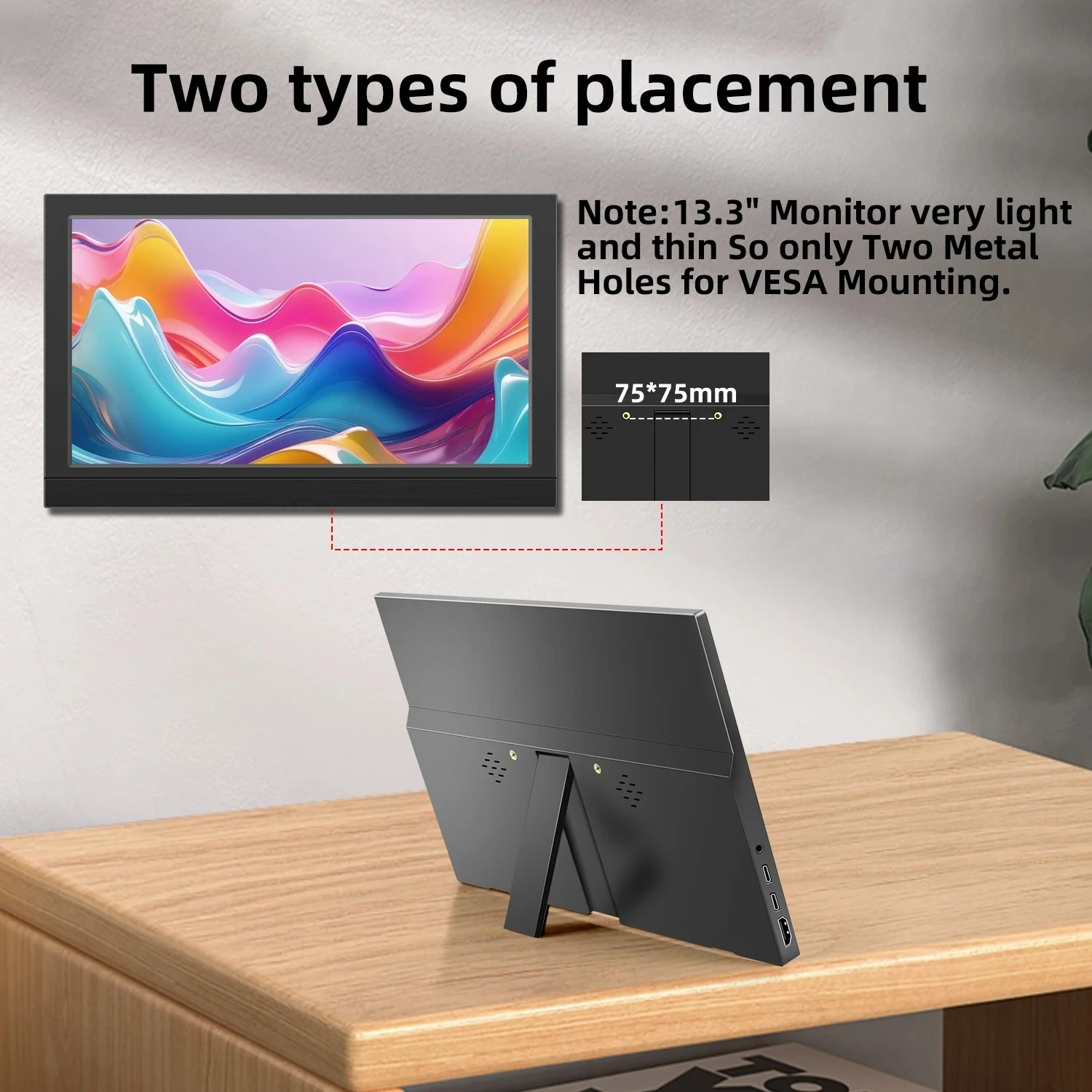 1920*1200 13.3-inch Portable Monitor Laptop XBox PS4 / TV Box Cell Phone PC Extension Mobile Laptop With Holder Stand