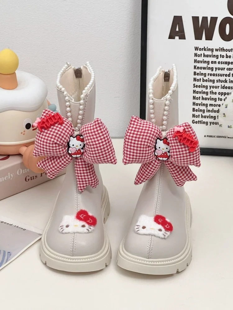 

Kawaii Hello Kitty Sanrio Children Lovely Cartoon Boots Student Thermal Plus Velvet Ankle Boots Shoes Cotton Shoes Gift for Kids