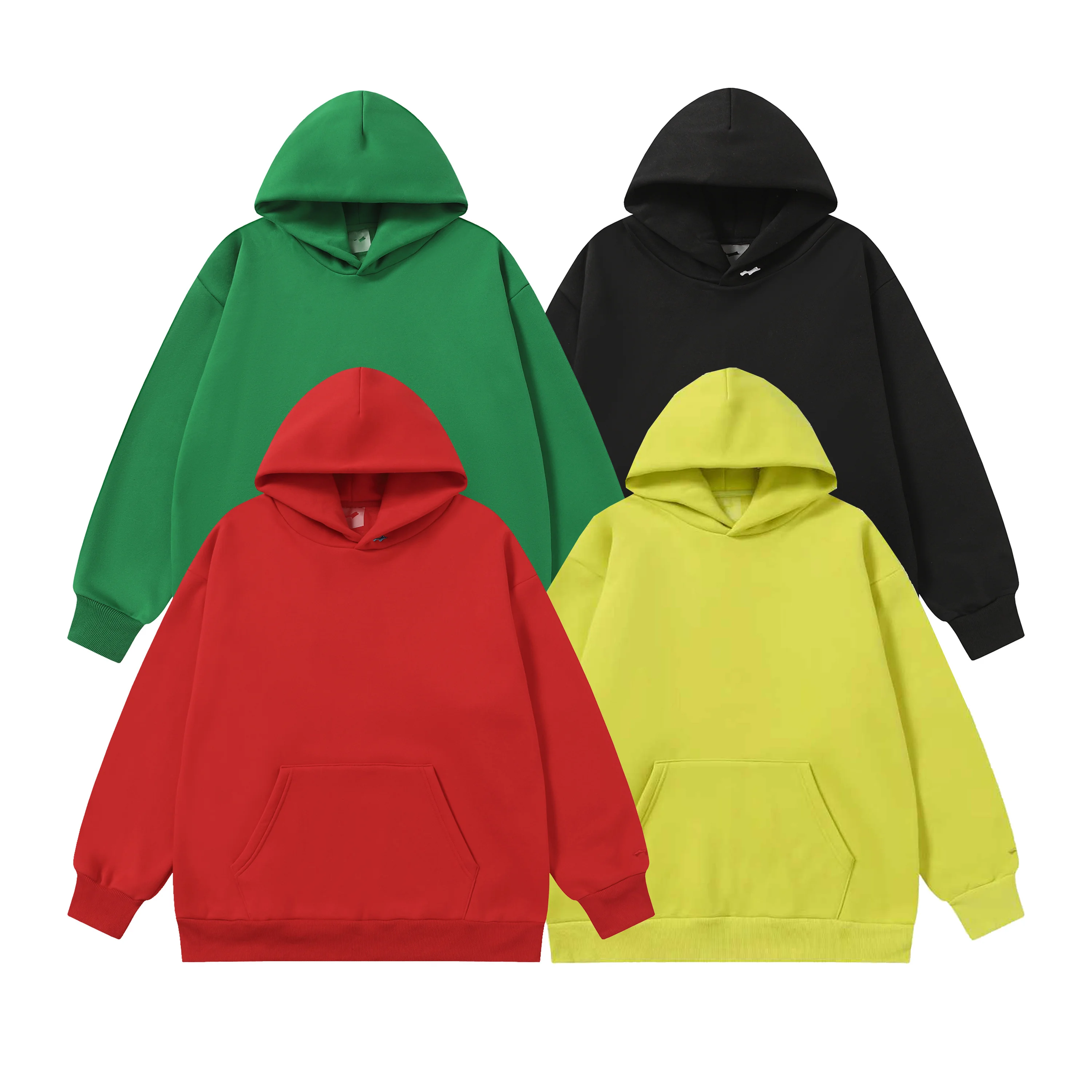 New American Men's Clothing Casual Trendy Fashion Items Loose Solid Color Plus Velvet Hoodie