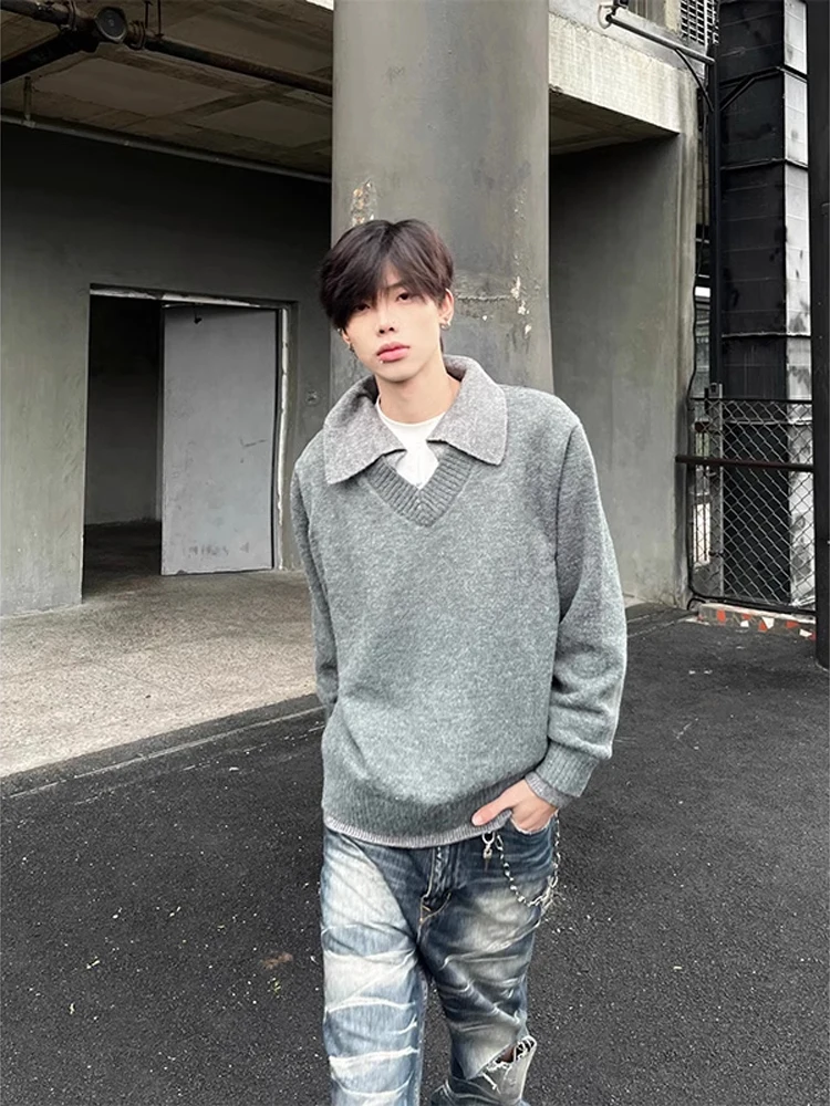 

Мужской вязаный свитер American Style с эффектом двухслойности, с длинным рукавом, повседневный, мягкий, удобный, из полиэстера, зимний, модный