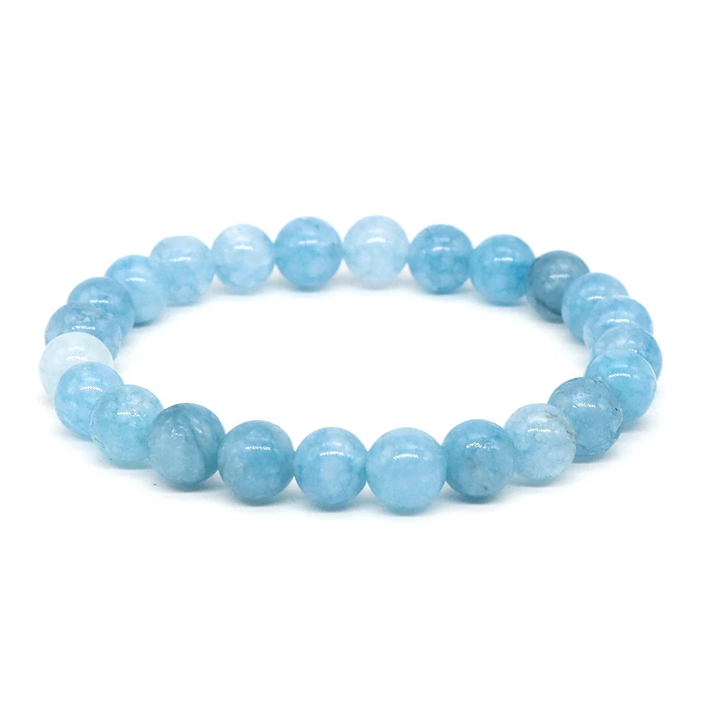 Beaded Bracelet Natural Stone Bead Aquamarine Quartz Healing Energy For Women and Men Yoga Chakra Jewelry Couple Gift 4/6/8/10mm