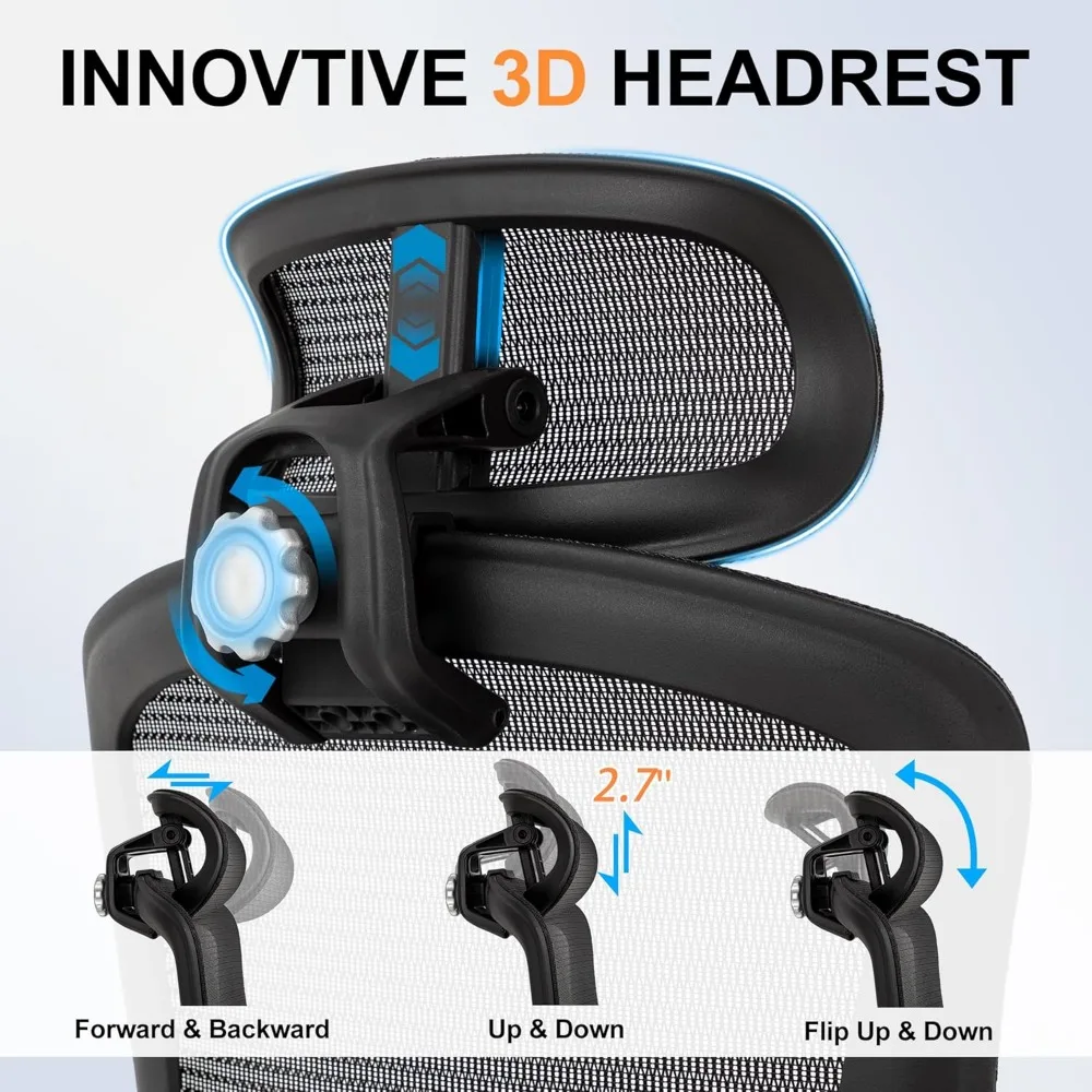 "كرسي مكتب عالي الظهر شبكي مريح بسعة 500 رطل مع أذرع قابلة للطي" #5