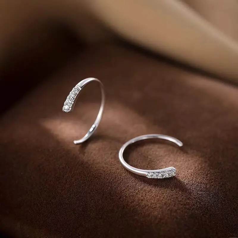 Real 925 Sterling Silver Zircon Hook Stud Earrings For Women Classic Fine Jewelry Exquisite Piercing Hole Accessories