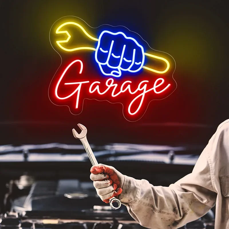 Check Engine Neon Signs for Wall Decoration LED Neon Garage Signs Garage Lighting Signs for Men's Auto Repair Shop Workshops