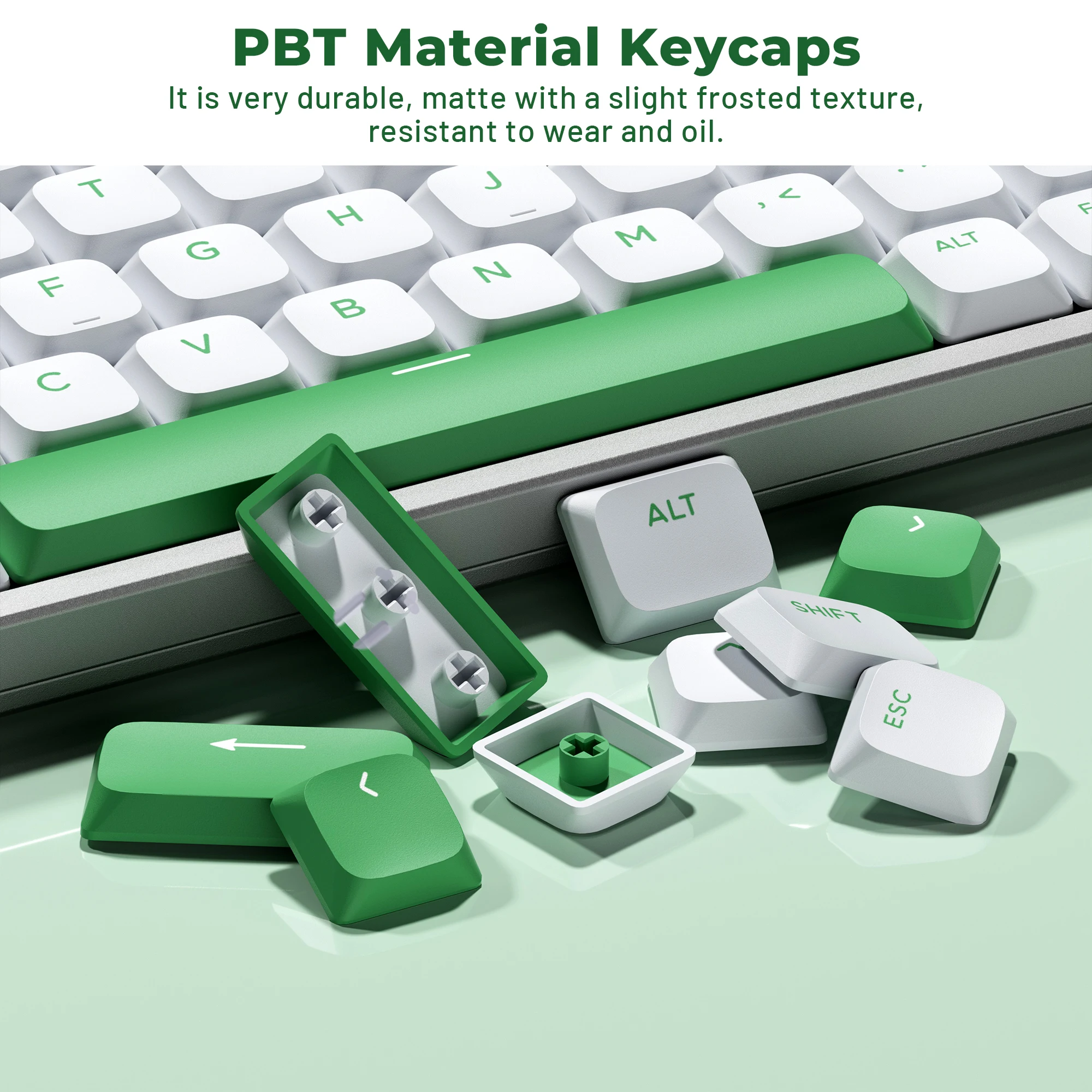 

XVX PBT Material Low Profile Keycaps Double-shot Keyboard Keycaps 127 Keys White and Green Keycaps(Not Shine Through))