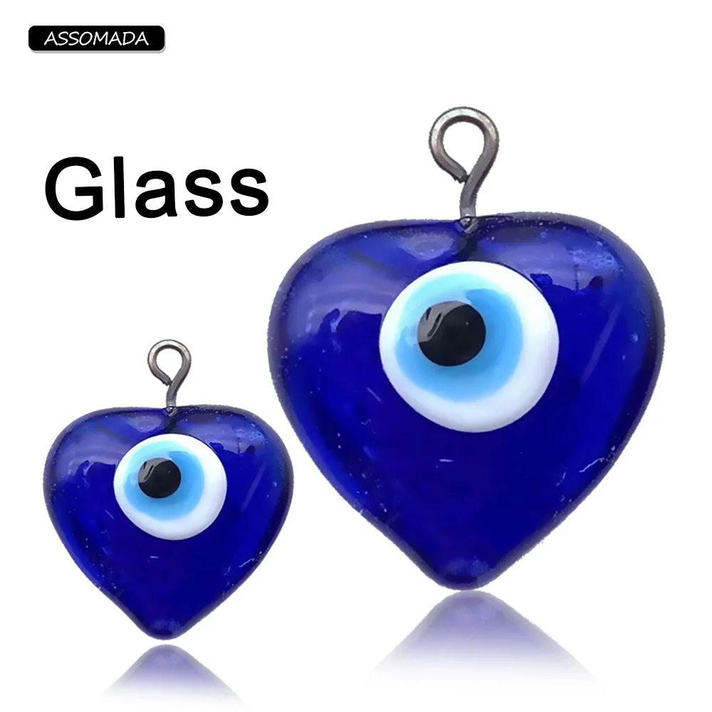 

Heart Evil Eye Charms DIY Supplies Lucky Blue Eyes Bead Handmade Pendant Key Chain Necklace Ornament DIY Jewelry Making ASSOMADA