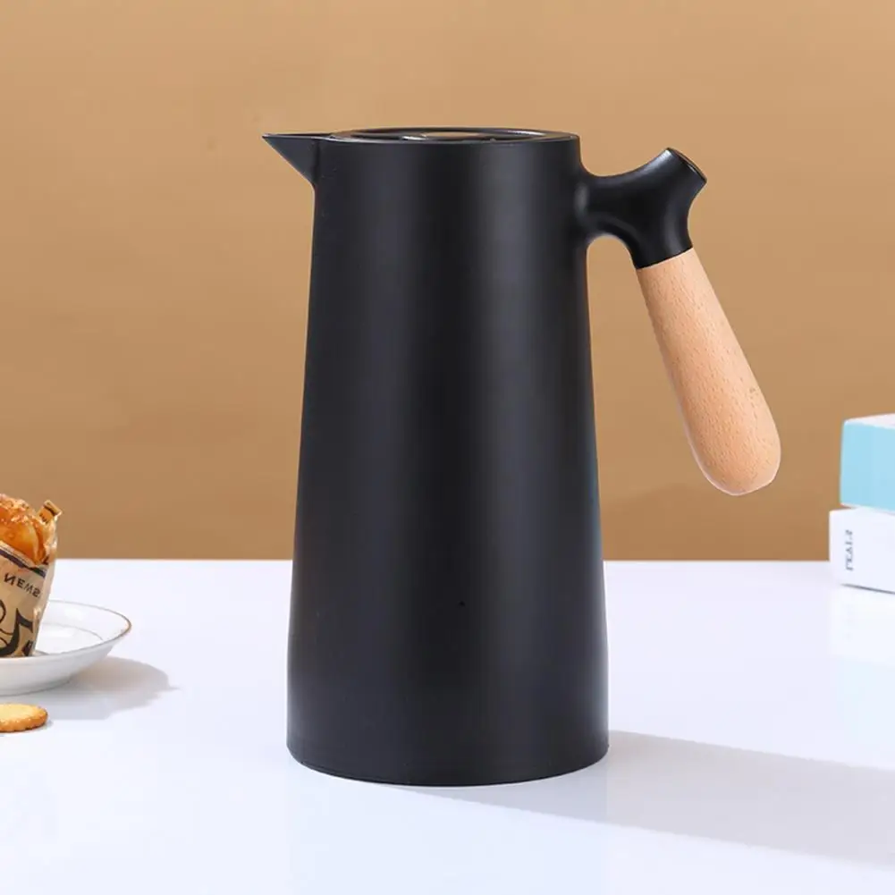 Heat Resistant Glass Kettle Thermal Flask 1000ml Vacuum Insulated Water Bottle with Wood Handle Leak-proof Kettle for Home