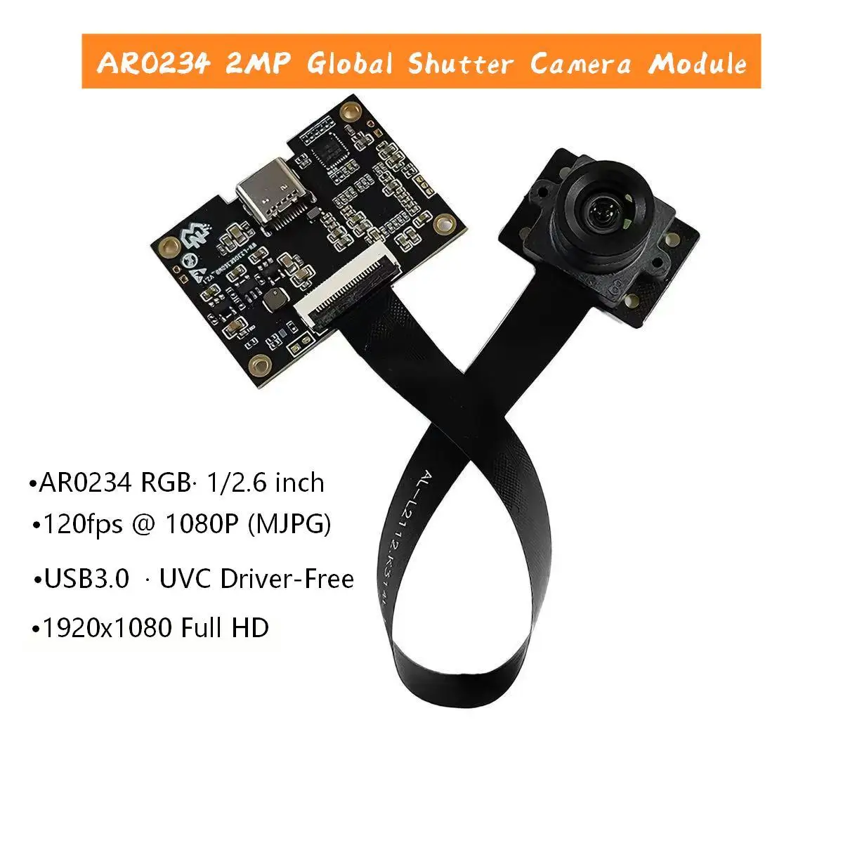 AR0234 1080P 120fps Global Shutter USB3.0 Camera Module Type-C UVC Driver Free Industrial Webcam 100 Degree FOV