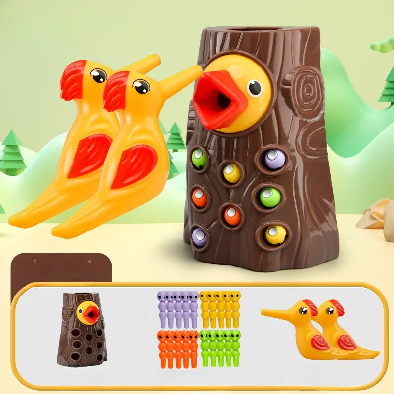 Picchio Giocattoli Pesca Cattura insetti Piccolo gioco Bird Cattura insetti Puzzle magnetico Giocattoli per esercizi di allenamento per la prima educazione
