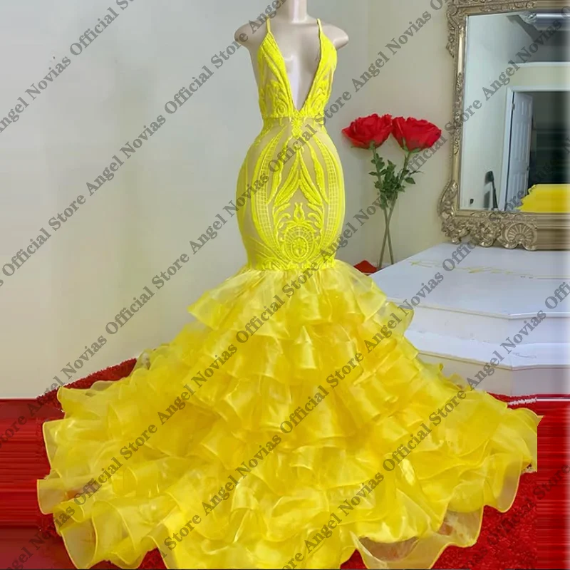 

Long Yellow Mermaid Prom Dressses 2026 Ruffled Skirt Vestidos De Fiesta Elegantes Graduation Evening Party Dresses Customized