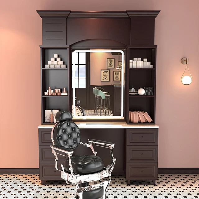 Retro Barber Mirror Station Beauty Salon Hairdressing Mirror Station Men's Salon Mirror Station Furniture