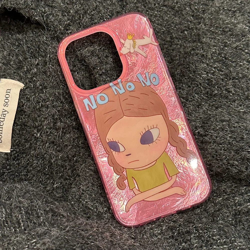 Pink yoshitomo nara phone case For iPhone 16 15 Pro Max 14 13 12 Pro Max pink iphone case nara case cute Cartoon Anime cover