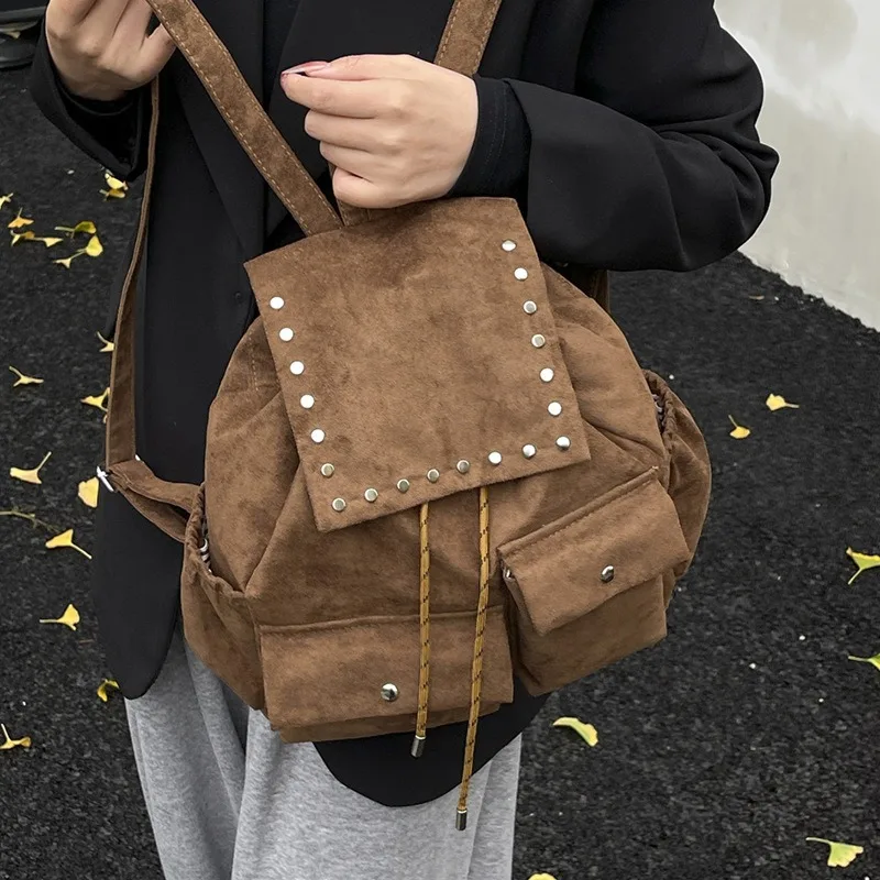 Winter Retro Women's Backpack Urban Commuter Mini Backpack College Students School Bags Flap Drawstring Daypack Travel Backpack