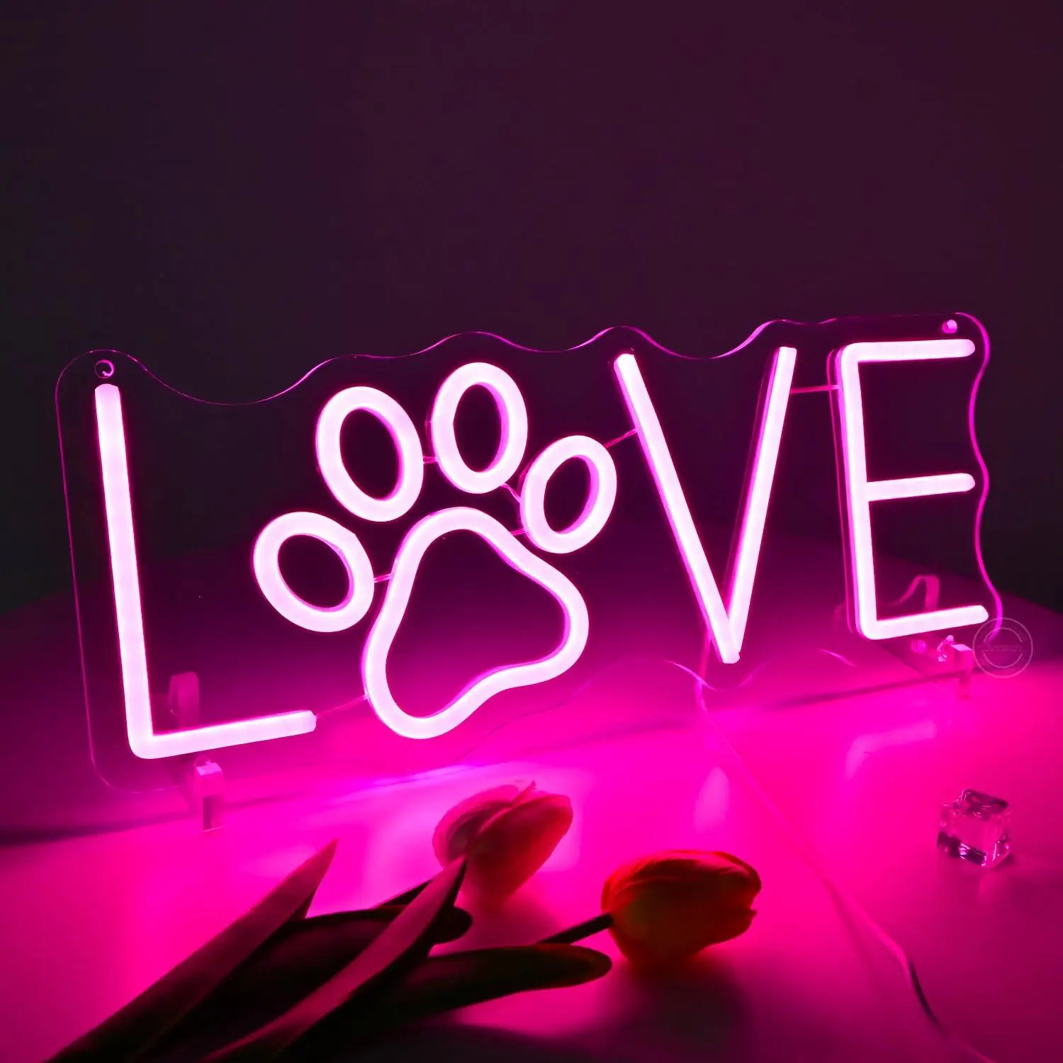 Love Paw Neon Sign USB Dimmable LED Light for Pet Room Bedroom Living Room Dog Cat Lover Themed Wall Art Decor Special Gifts